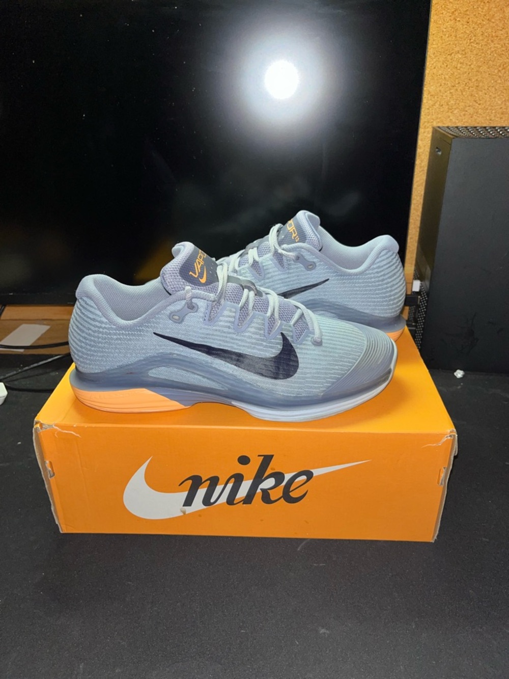 Mens Nike Zoom Vapor 12 HC Ashen Blue Orange Shoes, Size 8